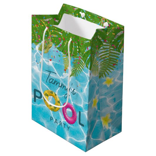 Sac Cadeau Moyen Piscine tropicale Piscine de fête Anniversaire (Devant Angle)