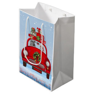 Sac Cadeau Moyen Pitbull Chien En Voiture Avec Le Père Noël