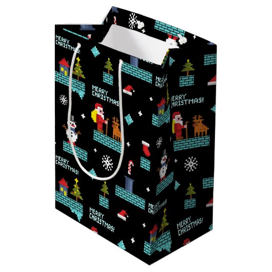 Sac Cadeau Moyen Pixellit Joyeux Motif de Noël - Design rétro (Dos Angle)