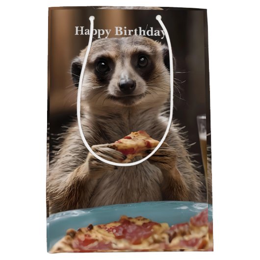 Sac Cadeau Moyen "Pizza and Pints : A Meerkat’s Perfect Snack Break (Devant)