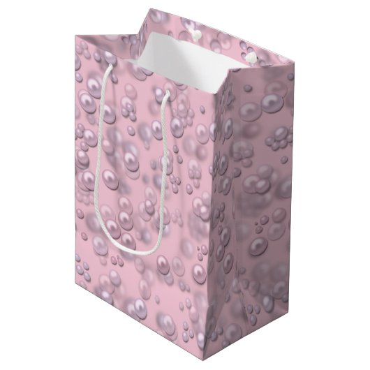 Sac Cadeau Moyen Placers de perles blanches roses sur velours rose (Devant Angle)