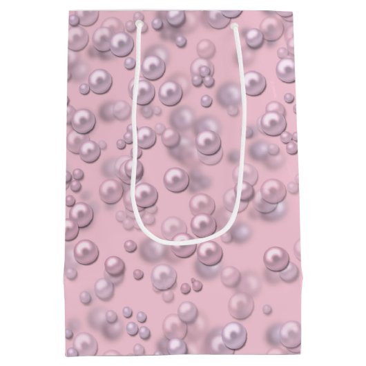 Sac Cadeau Moyen Placers de perles blanches roses sur velours rose (Dos)