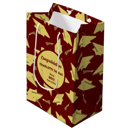 Sac Cadeau Moyen Plafonds d'obtention d'or en l'air sur Maroon Part (Devant Angle)