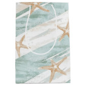 Sac Cadeau Moyen Plage Aqua Mint Starfish Stripes Fête des mariées (Devant)
