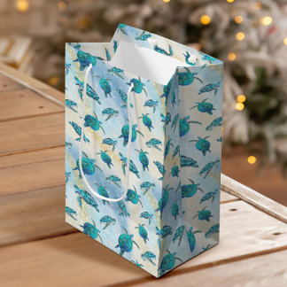 Sac Cadeau Moyen Plage de Noël Tortue de Mer Paillettes Étincelles