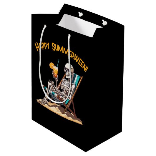 Sac Cadeau Moyen Plage Lounge Squelette Halloween (Dos Angle)