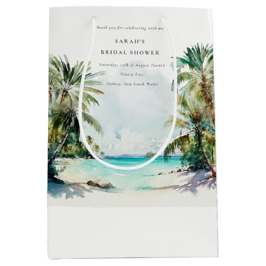 Sac Cadeau Moyen Plage tropicale aquarelle Palm Trees Fête des mari (Devant)
