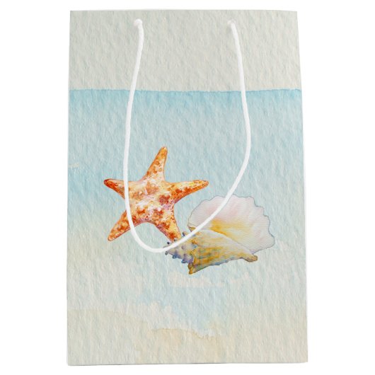 Sac Cadeau Moyen Plage tropicale avec Starfish et Conch (Devant)