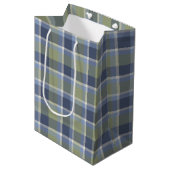Sac Cadeau Moyen Plaid bleu et vert (Devant Angle)