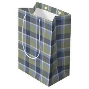 Sac Cadeau Moyen Plaid bleu et vert