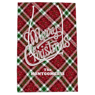 Sac Cadeau Moyen Plaid de Noël scintillant joyeux