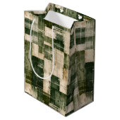 Sac Cadeau Moyen Plaid vert et beige Grunge (Dos Angle)