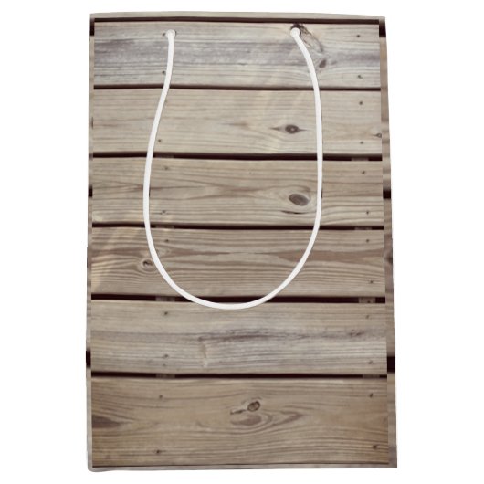 Sac Cadeau Moyen Planches de bois rustique faux (Devant)
