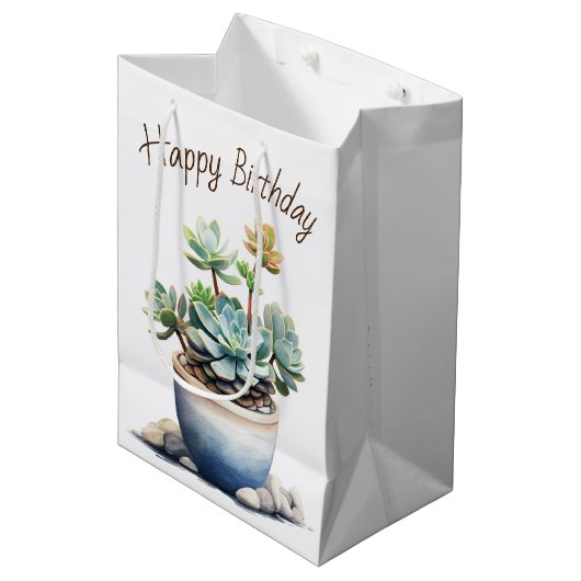 Sac Cadeau Moyen Plante Succulent en Pot (Devant Angle)