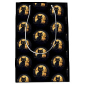 Sac Cadeau Moyen Pleine lune de chat noir Halloween noir céleste (Devant)