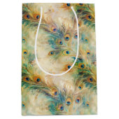 Sac Cadeau Moyen Plumes Aqua Green Gold Peacock (Devant)