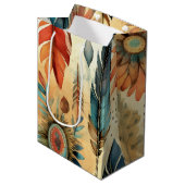 Sac Cadeau Moyen Plumes bleues de la tribu Aztec Boho (Devant Angle)