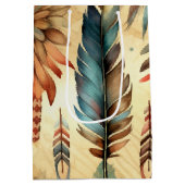 Sac Cadeau Moyen Plumes bleues de la tribu Aztec Boho (Dos)