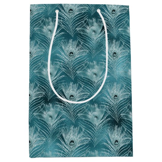 Sac Cadeau Moyen Plumes de paon turquoises (Devant)