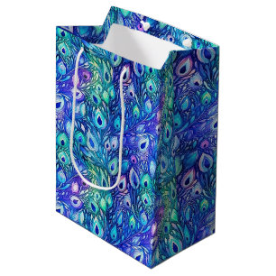 Sac Cadeau Moyen Plumes de Peacock de Monnaie Bleue Violet