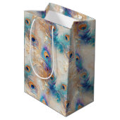 Sac Cadeau Moyen Plumes Peacock Or Aqua Blanc (Dos Angle)