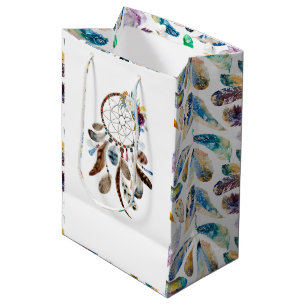 Sac Cadeau Moyen Plumes tribales et dreamcatcher de fleurs