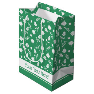 Sac Cadeau Moyen Plutôt vert et blanc Roses Roses Rosebud Floral Im