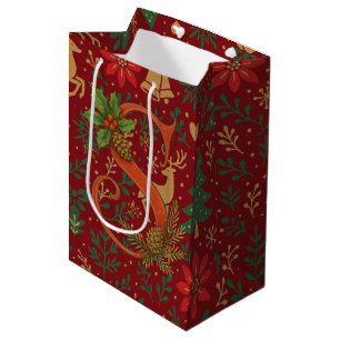 Sac Cadeau Moyen Poinsettia, Lettre Initiale S Renne Cadeau Moyen