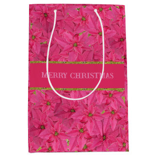 Sac Cadeau Moyen poinsettias de couleur Fuchsia, motif floral perso