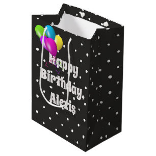 Sac Cadeau Moyen Points blancs à l'anniversaire du ballon noir