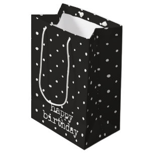 Sac Cadeau Moyen Points blancs à l'anniversaire noir