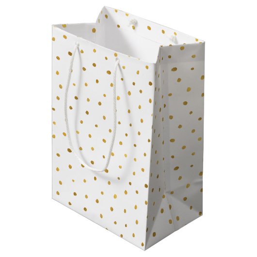 Sac Cadeau Moyen Points blancs d'or (Devant Angle)
