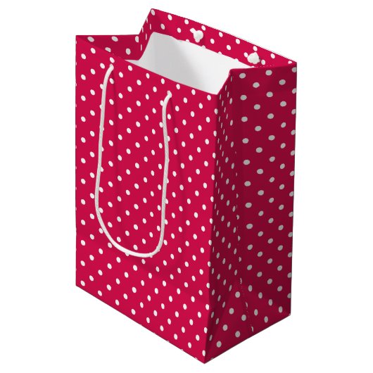 Sac Cadeau Moyen Points classiques blanc - rouge framboise (Devant Angle)