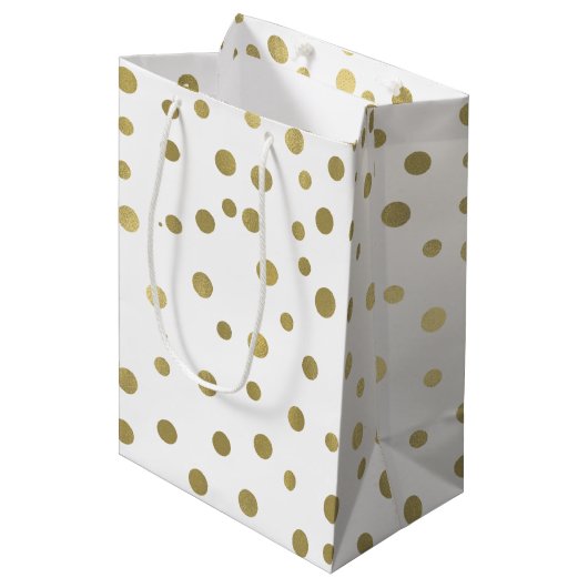 Sac Cadeau Moyen Points de confettis d'or (Devant Angle)