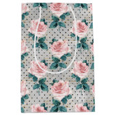 Sac Cadeau Moyen Points floraux gris-bleu rose rose (Devant)