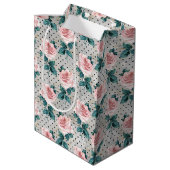 Sac Cadeau Moyen Points floraux gris-bleu rose rose (Dos Angle)