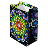 Sac Cadeau Moyen Points Hippie Retro Mandala Floral Dotés (Devant Angle)