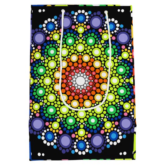 Sac Cadeau Moyen Points Hippie Retro Mandala Floral Dotés (Dos)