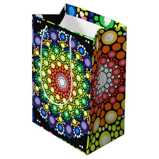 Sac Cadeau Moyen Points Hippie Retro Mandala Floral Dotés (Dos Angle)