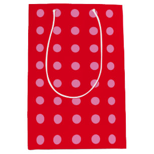Sac Cadeau Moyen Points Polka Vintage Rose Rouge Couleur Rétro Clas