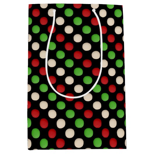 Sac Cadeau Moyen Points Rouges Verts Blancs (Devant)