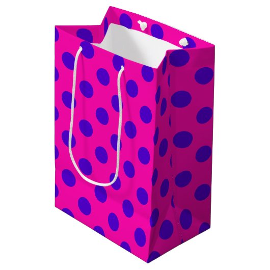 Sac Cadeau Moyen Pois bleus sur fuchsia (Devant Angle)