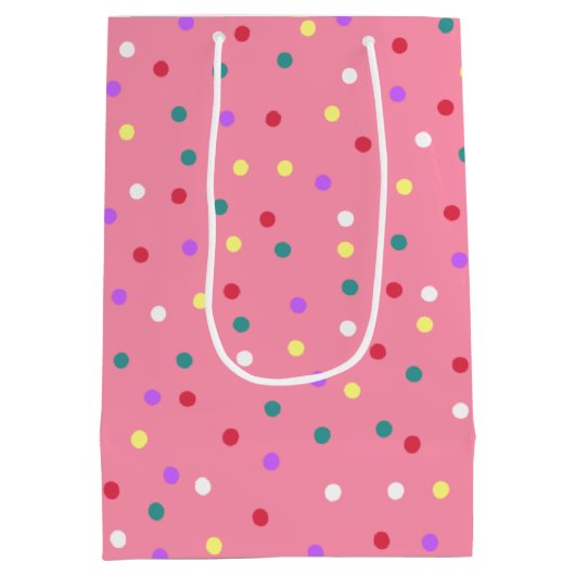 Sac Cadeau Moyen Pois colorés sur rose (Dos)