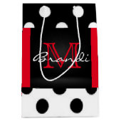 Sac Cadeau Moyen Pois et monogrammes noirs blancs et rouges (Devant)