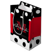 Sac Cadeau Moyen Pois et monogrammes noirs blancs et rouges (Devant Angle)