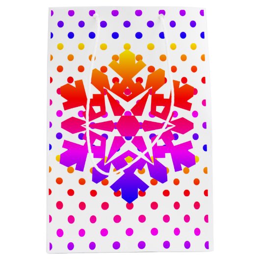 Sac Cadeau Moyen Pois roses, orange, violet, flocon bleu (Devant)