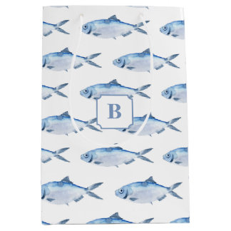 Sac Cadeau Moyen Poisson Bleu Aquarelle Côtière