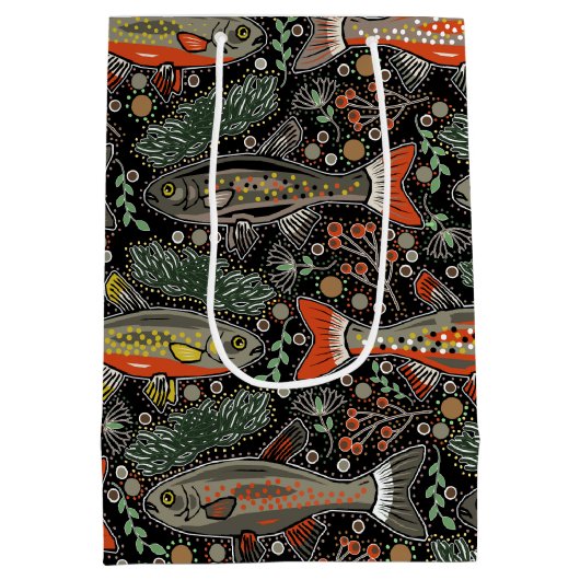 Sac Cadeau Moyen Poisson d'eau douce, Design élégant, Truite, Pêche (Dos)