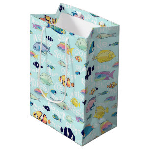 Sac Cadeau Moyen Poissons colorés tropicaux Vie et mots de la mer D