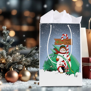 Sac Cadeau Moyen Pôle Nord Bonhomme de neige Dragon Manchot Noël